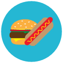 hamburger hotdog Flat Round Icon