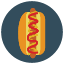 hotdog ketchup mustard Flat Round Icon