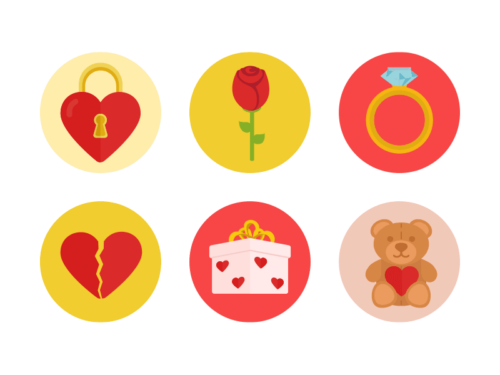 love and romance flat round icons