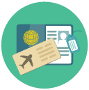 passport plane ticket Flat Round Icon