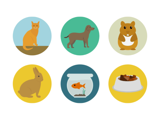 pets flat round icons