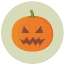 scary carved pumpkin Flat Round Icon