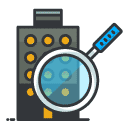 search magnifier building Filled Outline Icon