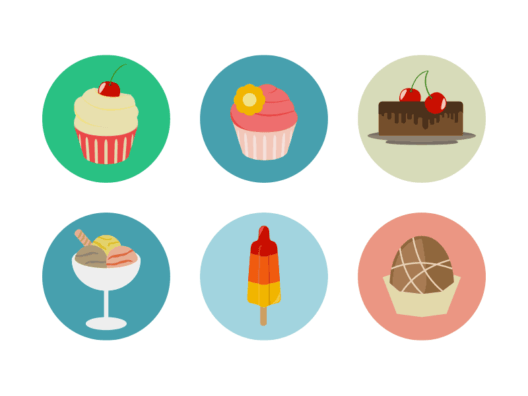 desserts and sweets flat round icons