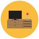 television stand Flat Round Icon