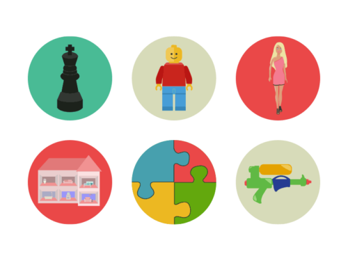 toys and games flat round icons
