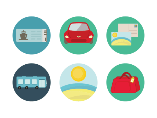 travel and transportation flat round icons