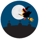 witch cemetery Flat Round Icon