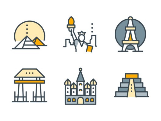 world monuments filled outline icons