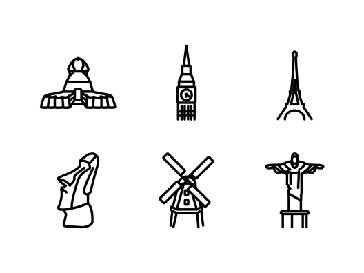 world-monuments-line-icons
