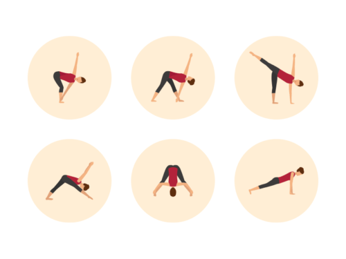 yoga poses flat round icons