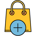 Add shopping bag filled outline icon