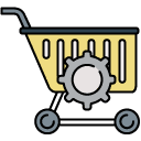 settings shopping cart filled outline icon