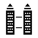 two buildings with bridges glyph Icon
