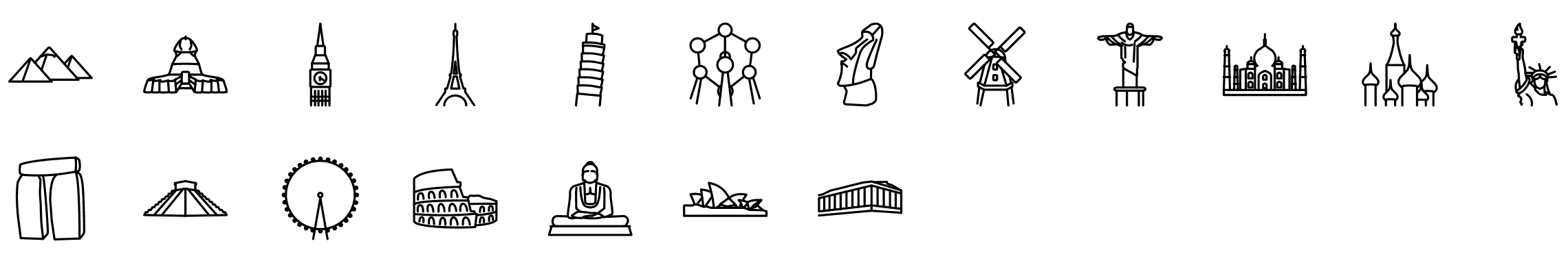world-monuments-line-icons-preview