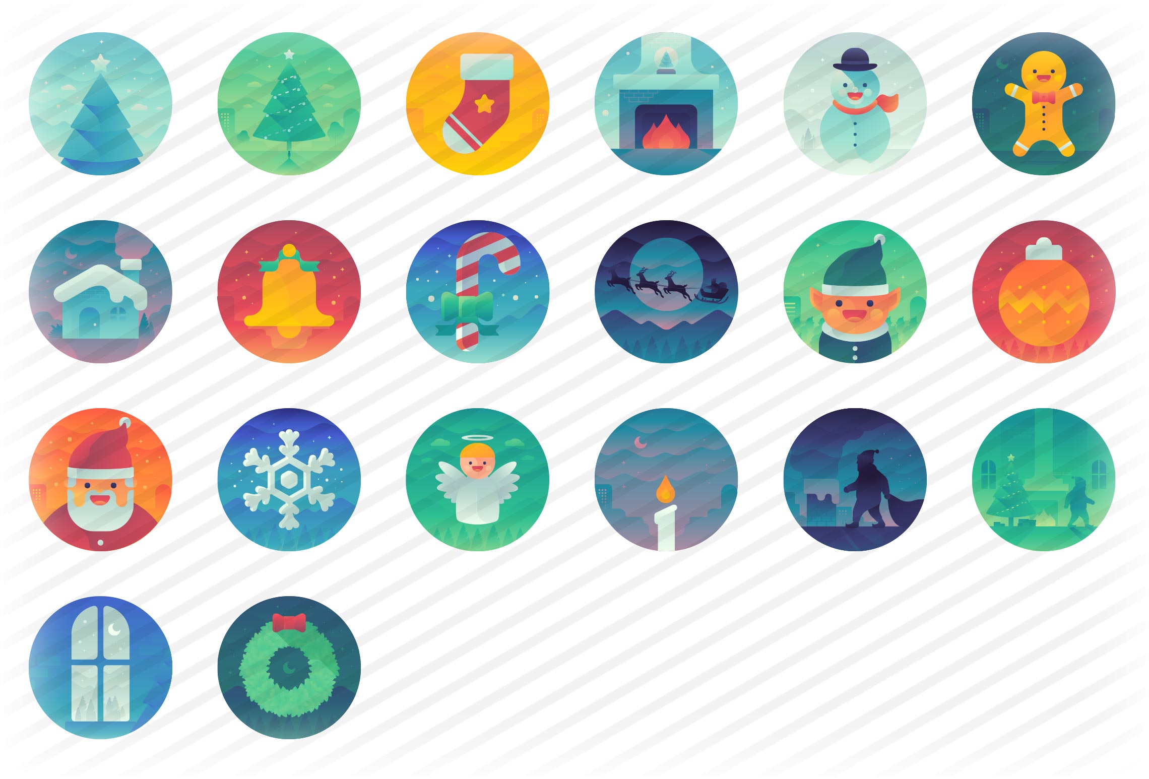 christmas-gradient-round-icons-set
