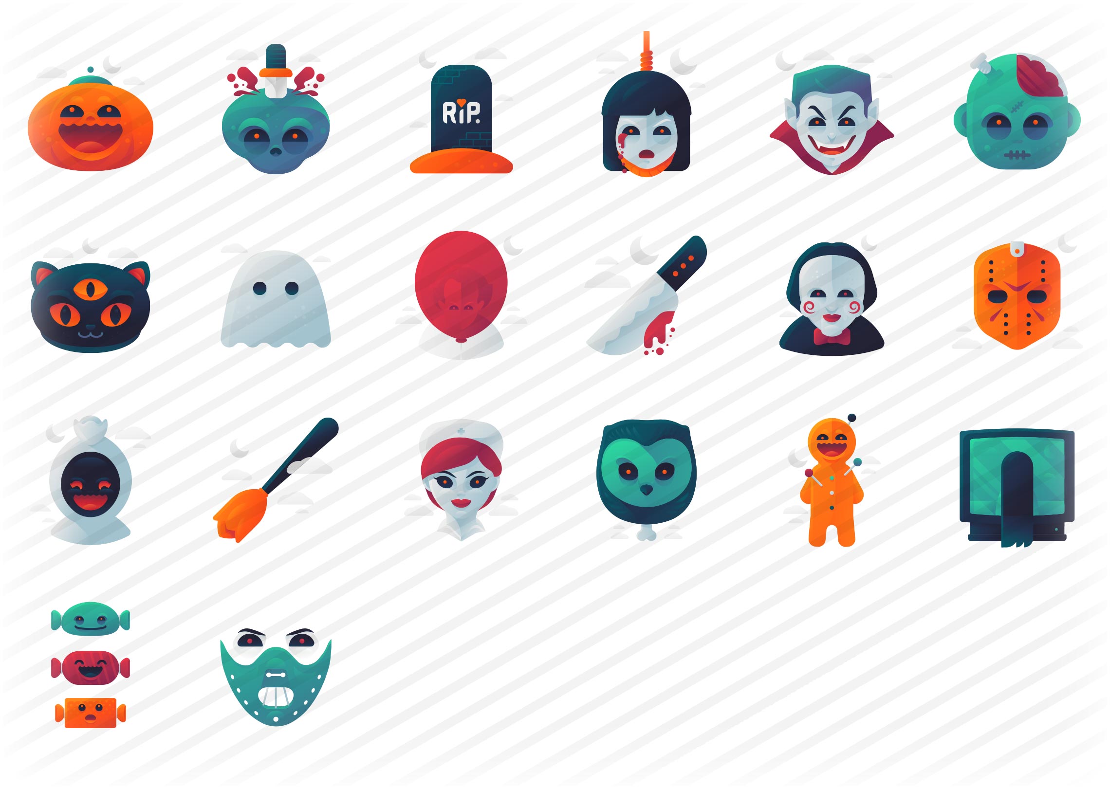 halloween-gradient-round-icons-set