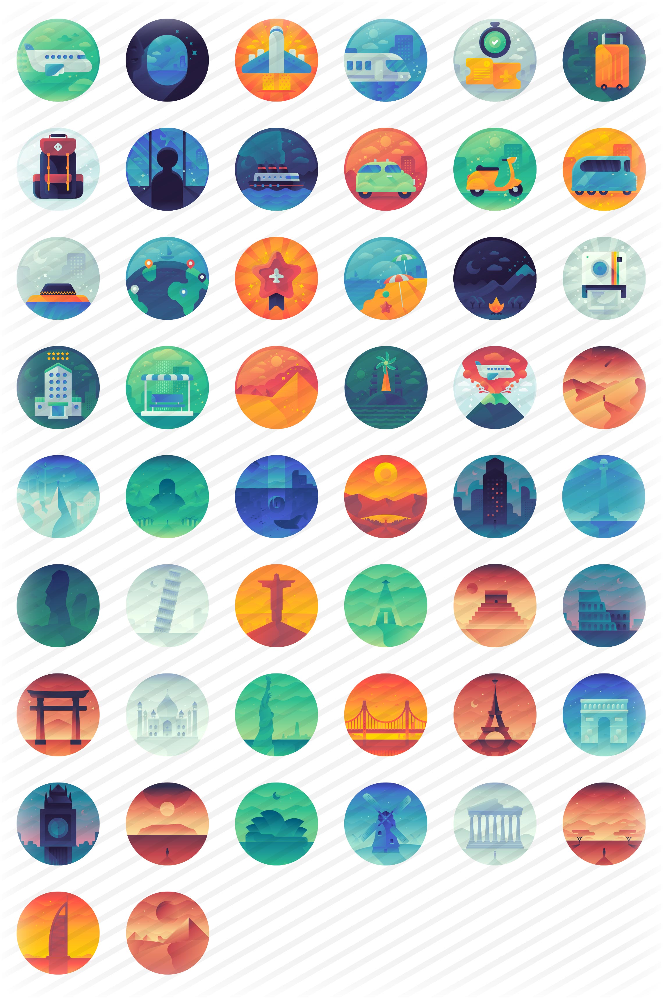 travel-gradient-round-icons-set