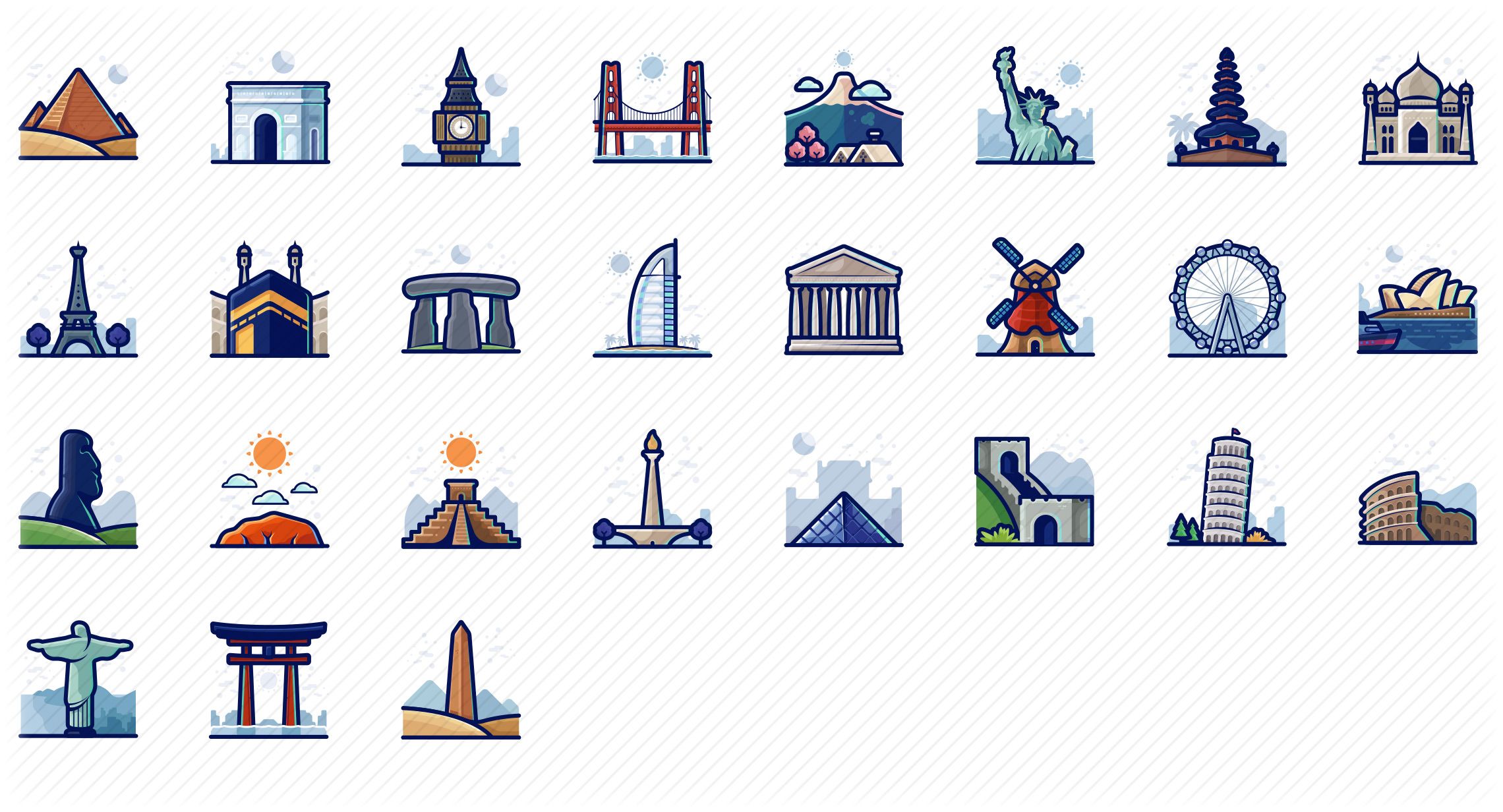 landmarks-detailed-line-icons-preview