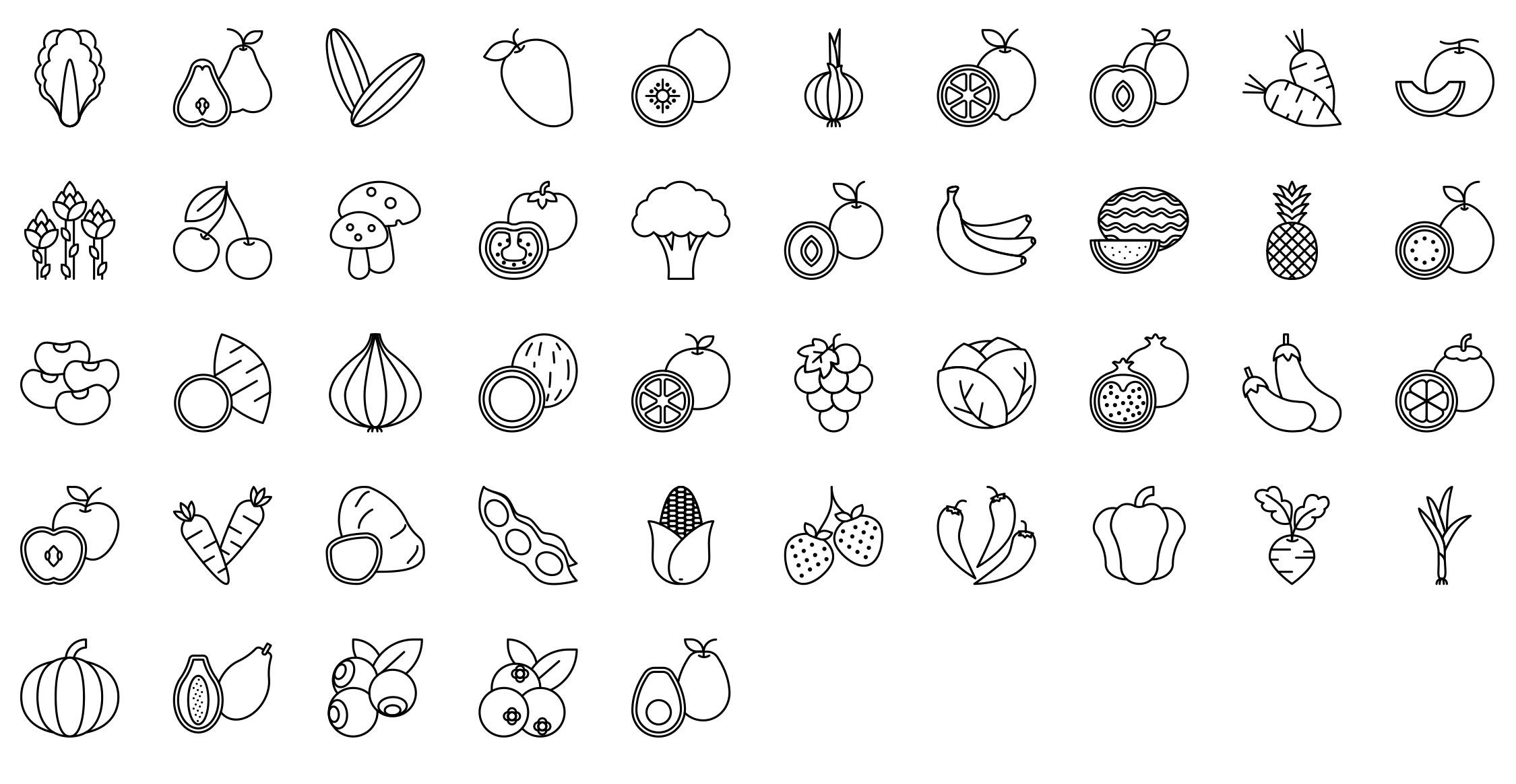 fruits-and-vegetables-thin-outline-preview